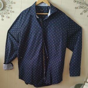 Bugatchi Navy Blue Long Sleeve Cuffed Cotton Shirt Small Colored Squares 2XL